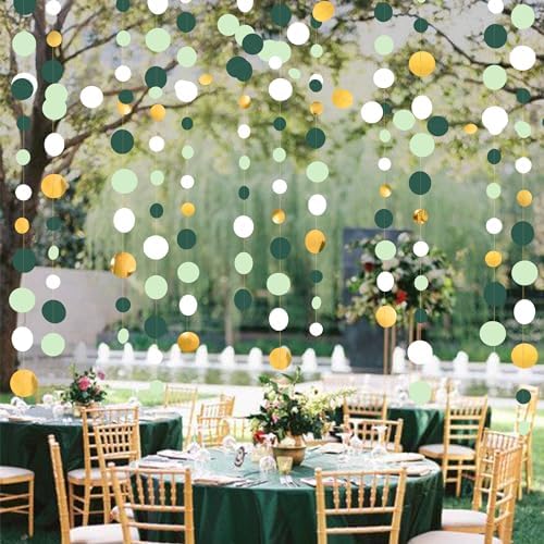 46 Ft Sage Green Gold Party Decorations Polka Dots Garlands Hanging Paper Circle Dots Streamer for Safari Wild Woodland Jungle Theme Birthday Shower Graduation Wedding Party Decorations Supplies - Image 6