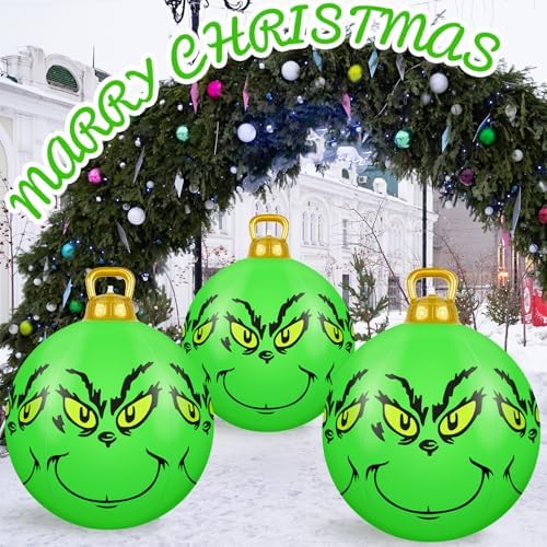 3 Pcs 23.6 Inch Large Inflatable Christmas Balls Green PVC Inflatable Christmas Decorated Ball Outdoor Decorations for Xmas Tree Holiday Parties Decor - Image 6