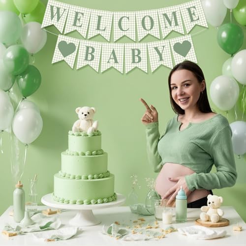 Hahafelt Welcome Baby Banner for Baby Shower Decorations, Green - Image 5