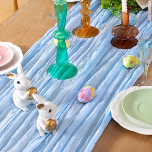 DeZerlor Baby Blue Cheesecloth Table Runners 10 Pack Summer Boho Runners - Image 2