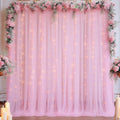 10x8ft Baby Pink Tulle Backdrop Curtain with Lights String for Parites, Sheer Backdrop Curtains for Wedding Baby Shower Birthday Party Photo Shoot Decorations by Partisky