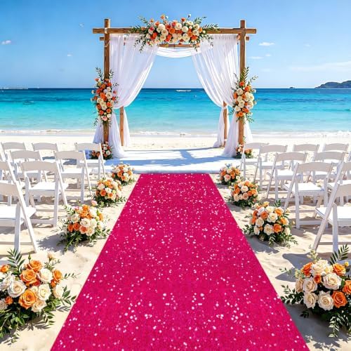 FUHSY Wedding Aisle Runner Rug Hot Pink Sequin Carpet Aisle Runner for Outdoor Wedding Ceremony Floor Runner Aisle Fuchsia Sparkle Wedding Walkway Runner for Outside Beach Bridal Shower Decorations - Image 3