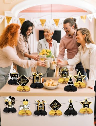 Retirement Table Decorations, Black and Gold Retirement Decorations - Image 3