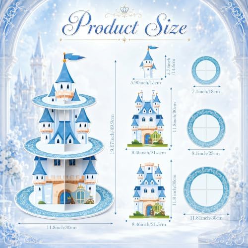 3 Tier Princess Birthday Cupcake Stand Fairytale Castle Decoration - Image 2