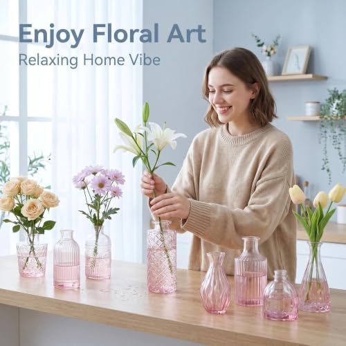 Mini Bud Vases Centerpieces for Tables,Clear Bud Vases for Flowers,Small Flower Vases Suitable for Birthday Party,Anniversary,Wedding Reception,Baby Shower (GradPink, 12PCS) - Image 6