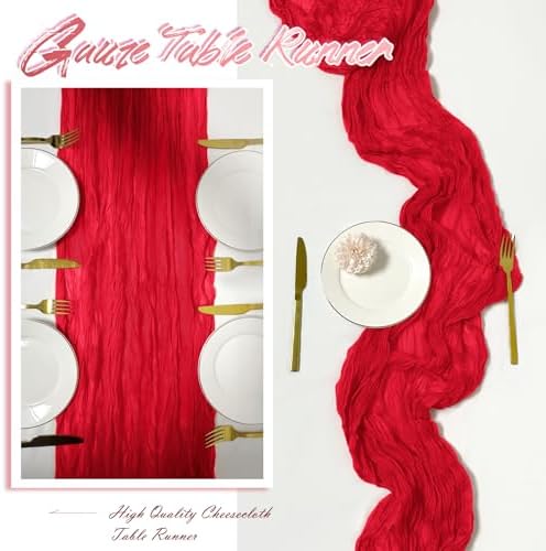 15 Pack Red Cheesecloth Table Runner 17 x 108 inch Cheese Cloth Table Runners 9ft Red Table Runner Rustic Romantic Sheer Gauze Runner for Wedding Party Baby Shower Table Decoration - Image 6