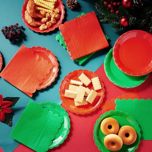 120Pcs Red and Green Plates and Napkins 7in Christmas Paper Plates - Image 5