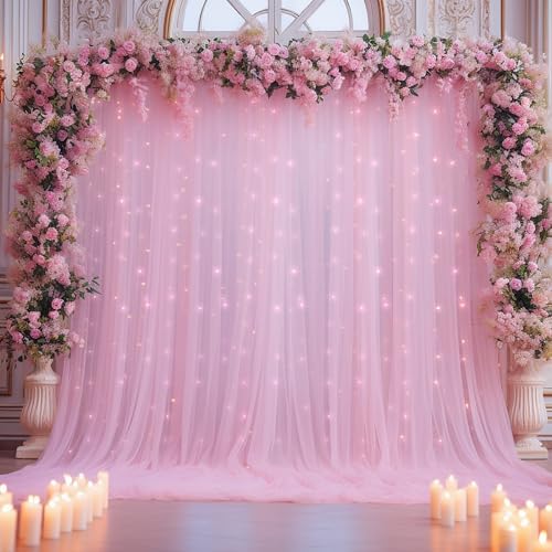 10x10ft Baby Pink Tulle Backdrop Curtain for Parites, Sheer Photo Backdrop Drpaes for Wedding Baby Shower Bridal Girl Shower Birthday Party Photo Shoot Background Decorations - Image 4