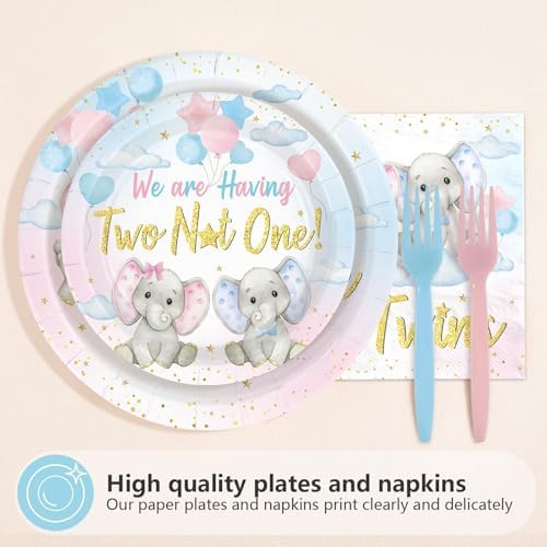 96Pcs Elephant Twins Baby Shower Decorations for Twins Serves 24 - Image 2