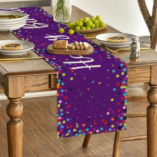 Artoid Mode Polka Dot Purple Happy Birthday Table Runner, Seasonal Kitchen Dining Table Decoration for Home Party Decor 13x72 Inch - Image 3