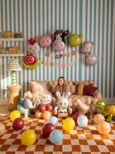 48 PCS Happy Birthday Farm Animals Foil Balloon Decorations Kit for Kids Birthday, Farm Theme Cow Chicken Pig Sheep All-In-One Party Supplies with Birthday Banner for Boys Girls Kids by Vrukiaa