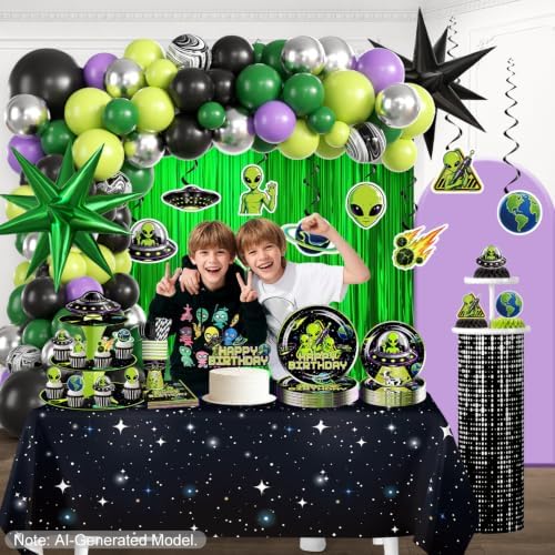 307pcs Fexivo Alien Birthday Decorations, All-in-One, Set for 25 Guests - Image 6