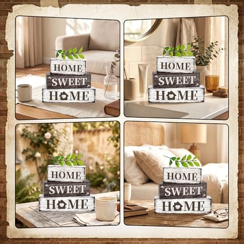 4 Pcs Home Farmhouse Wooden Tiered Tray Decor, Eucalyptus Leaves Retro Rustic Table Centerpiece Decorations Gifts for Home Kitchen Mantel Table Shelf Office - Image 6