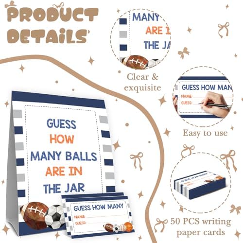 Baseball Baby Shower Decorations,Sports Guess How Many Baby Shower Game,Guess How Many Balls are in the Jar,Birthday Party Game & Activities 50 Cards and Sign - Image 3
