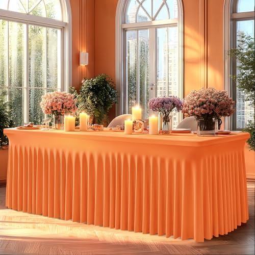 Shillance 2 Packs Orange Spandex Tableclothes for 6 Foot Rectangle Table, Spandex Table Covers 6FT Stretch Table Skirts Rectangle Wrinkle Free Fitted Tablecover for Event, Wedding, Banquet & Parties - Image 3