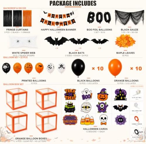 128 Pcs ​Halloween Party Decorations, Halloween Party Supplies - Balloon boxes, "HAPPY HALLOWEEN" Banner, "BOO" Banner, Multi Balloons, Bat Decor, Spider Wed - Image 2