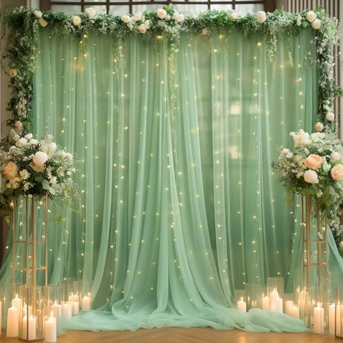 10x10ft Olive Green Tulle Backdrop Curtain for Parites, Sheer Backdrop Curtains for Wedding Baby Shower Birthday Party Photo Shoot Decorations - Image 3