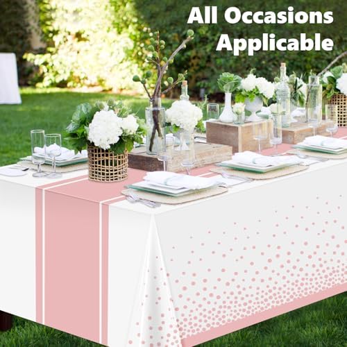 LANLISA White and Rose Gold Tablecloth Party Decorations 12 Pack, Disposable Plastic Table Cloths for Sweet 16 Birthday Baby Shower Wedding Party Decor - Image 2