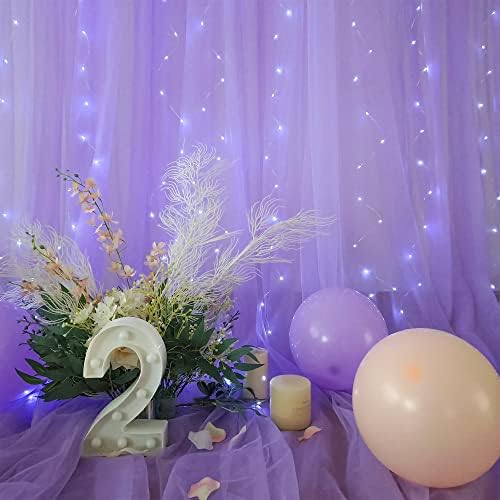 Lavender Tulle Photo Backdrop Curtain with Lights String for Parties Wedding Bridal Shower Sheer Lavender Curtain Backdrop for Birthday Baby Shower Photo Booth Photography 10ft x 8ft - Image 6