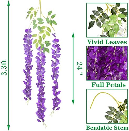 AITISOR 24 Pack Artificial Fake Wisteria Vine Ratta (3.75 Feet) Hanging Garland Silk Flowers String Home Party Wedding Decor (Blue) - Image 2