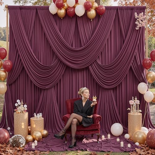 12ft x 10ft Burgundy Backdrop Curtains for Parties, Wrinkle Free 2 Panels Photo Backdrop Drapes Back Drop Cloth for Wedding Birthday Photography Background Decor - Image 6