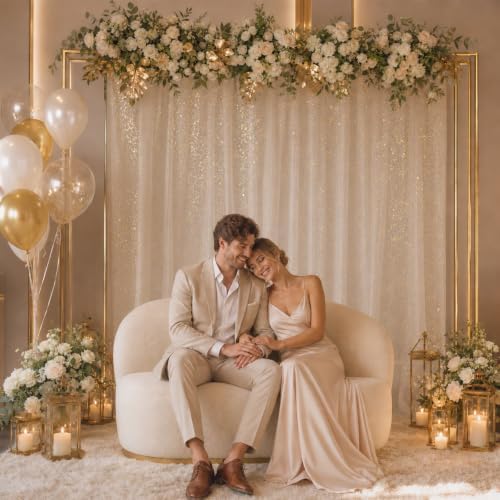 Bupelo White Tulle Backdrop Curtains with Gold Foil 15x8ft Sheer Curtain - Image 4