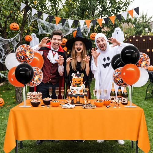 TONIFUL 4 Set Black Orange White Balloon Stand Centerpieces with Tablecloth - Image 6