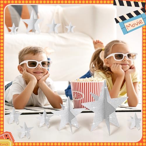 Sinload 45 Piece 3D Silver Star Centerpieces Glitter Theme Party Decorations - Image 5