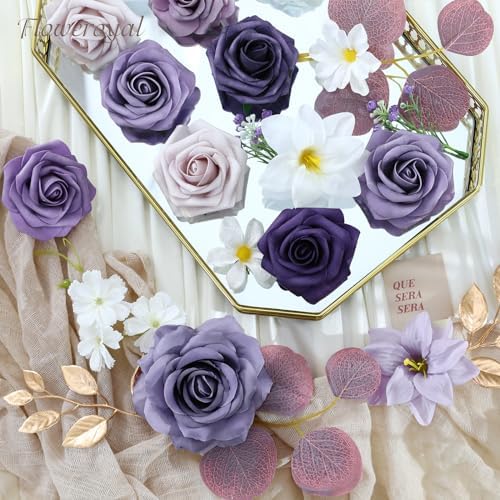 Floweroyal Artificial Flowers Combo Purple Flowers Mix Silk Flowers Fake Roses with Stems for DIY Wedding Bridal Bouquets, Baby Shower, Floral Arrangement, Table Centerpieces, Home Decorations - Image 6