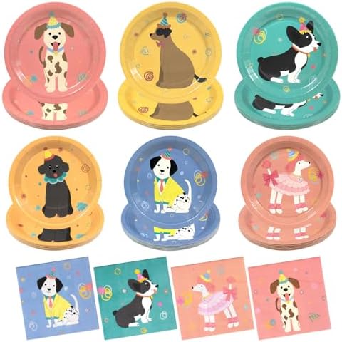 180Pcs Pet Dog Party Supplies Paper Plates and Napkins Serve 60 by Hpscdyo