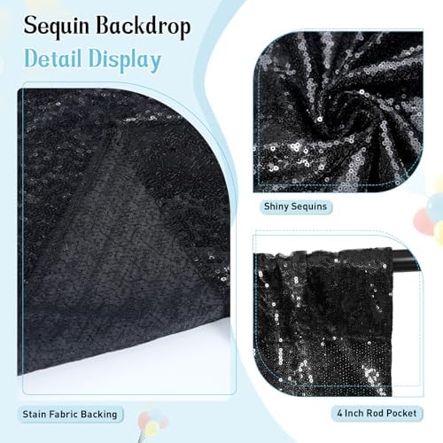 SquarePie 6x8ft Black Sequin Backdrop Glitter Background for Halloween - Image 6