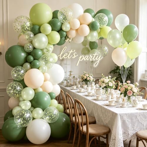 Blocesa Pearl Green White Balloons Arch Kit Double Stuffed, Party Decor. - Image 6