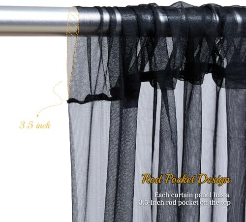 30x8ft Black Tulle Backdrop Curtain with Lights String for Parites, Sheer Backdrop Curtains for Wedding Baby Shower Birthday Party Photo Shoot Decorations - Image 5