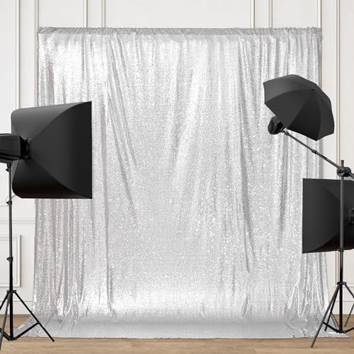 PartyDelight Silver Sequin Backdrop 6x7ft Sparkly Photo Curtain - Image 5