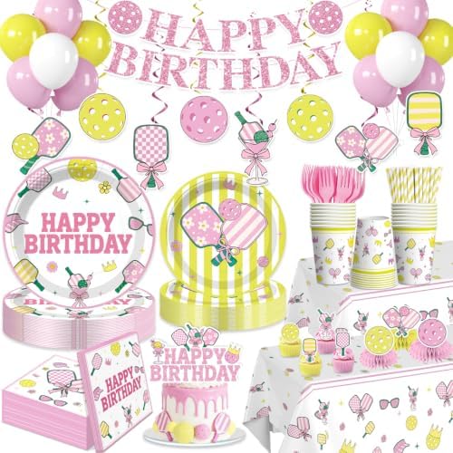 205pcs Pickleball Birthday Decorations Tableware Set, for 25 Guests by Yingoto