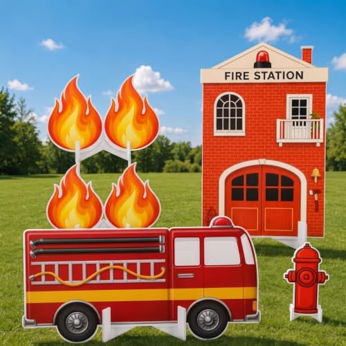 Honoson 5 Pcs Large 3FT Firefighter Birthday Decorations Cardboard Cutouts - Image 2