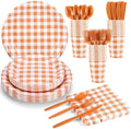 NatNarr 175 Pcs Orange Gingham Party Supplies Set For 25 Guests by NatNarr