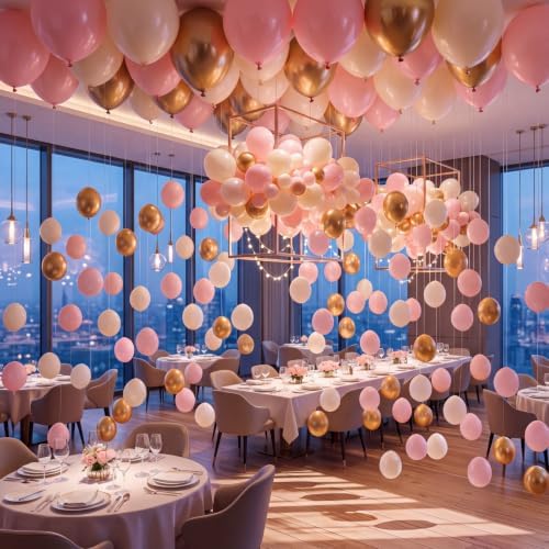 Thenshop Pink and Gold 220 Pcs Balloons with String Party Decorations by Thenshop