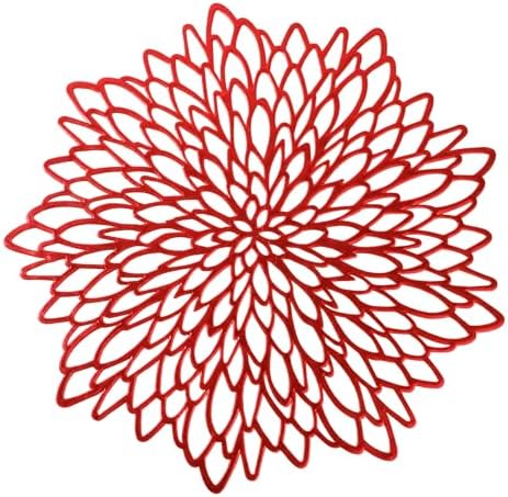 Snowkingdom 12 Pack Red Placemats Metallic Shiny Pressed Vinyl Dining Mats Round Leaf Floral Table Decoration for Halloween Mother's Day Christmas Valentine's Day Weddings Holiday Celebrations by Snowkingdom