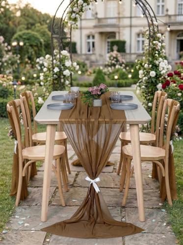 Pack of 5 Chiffon Table Runners 29 x 120 Inch, 14FT Long - Mocha - Image 4