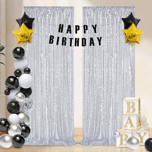 Sequin Backdrop Curtains 6ft x 8ft Silver Background Wedding Decoration by QueenDream