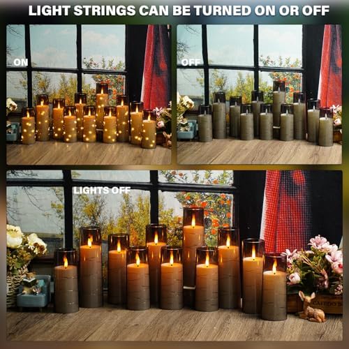 Nimiko Flickering Flameless LED Candles,Battery Operated Candles 24 Pcs with Embedded Star String,Acrylic LED Pillar Candles with Remote,Suitable for Home Decoration to Create an Atmosphere (Grey) - Image 4