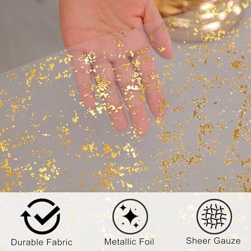 Snowkingdom 2 Pcs Gold Table Runner Roll, Sheer Gauze Chiffon Tulle Fabric Sequin Glitter Metallic Foil, Gold Golden Table Decorations for Home Wedding Birthday Party Anniversary Christmas - Image 4