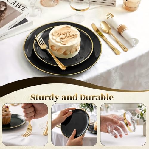 Black Gold Dinnerware Set Disposable Plates for 175PCS 25 Guests - Image 6