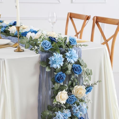 Garisey 5FT Dusty Blue Artificial Rose Garland for Wedding Arch Table Decor - Image 4