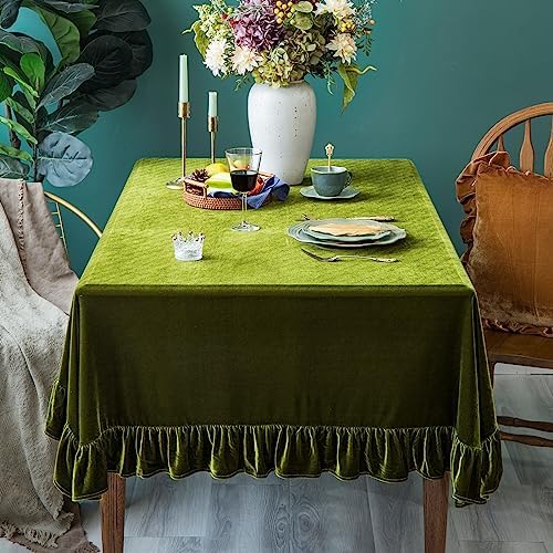 GLORY SEASON Velvet Tablecloth Luxurious Solid Rectangle Table Cloth,Oblong Retro Farmhouse Ruffle Tablecloths Washable Table Cover for Party Wedding Baby Shower Kitchen Dinning Tabletop Decoration - Image 5