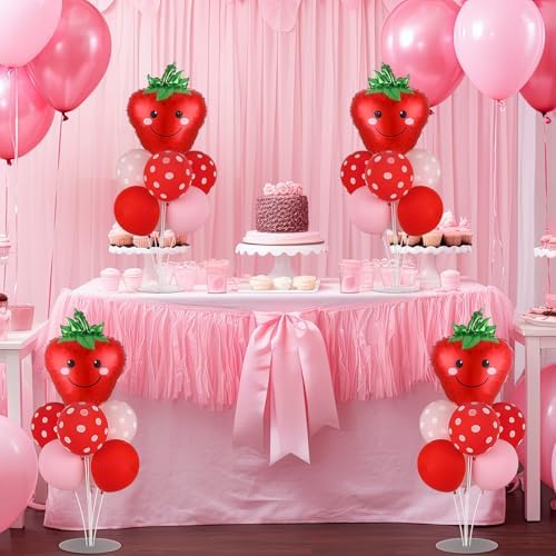 Naozinebi 4 Sets Strawberry Birthday Party Balloons Stand Kit Party Decor - Image 5