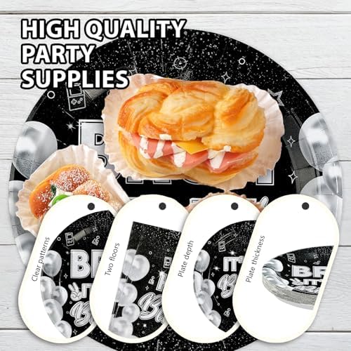 96pcs Black and White Bruh Birthday Party Decorations, Serves 24 - Image 6
