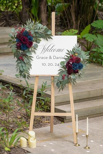 Olalaka Navy and Burgundy Flower for Wedding Welcome Signs Decorations, Artificial Burgundy Wedding Arch Flowers for Wedding Ceremony (Set of 2) - Image 3