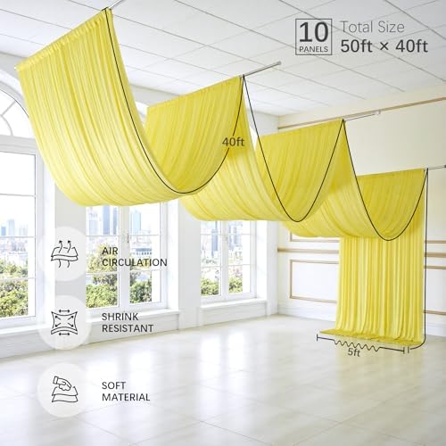 50ftx40ft Yellow Ceiling Curtain for Wedding Parties - Image 3